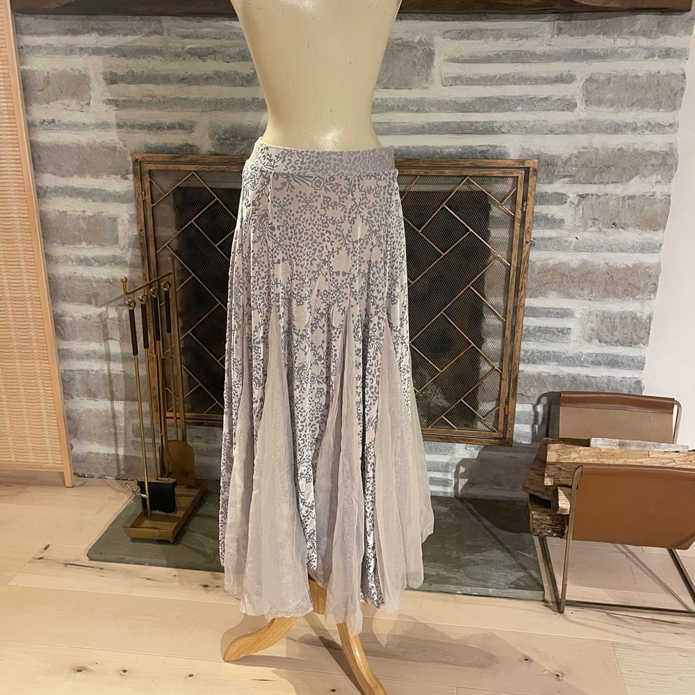 Velvet and mesh free people Floral Lace Skirt in Cream and Gray